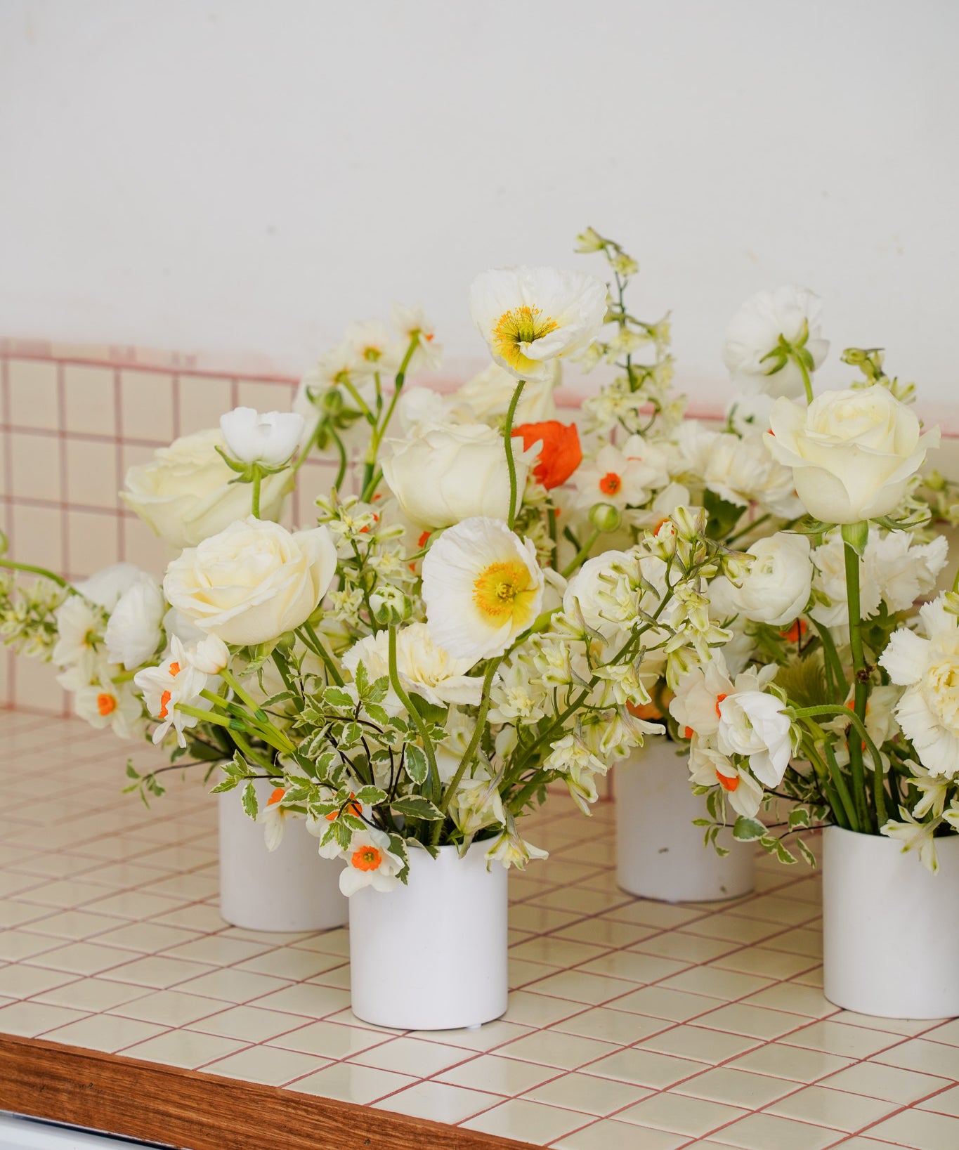 Mini Table Arrangements created by Poppy Rose Flowers in Brisbane