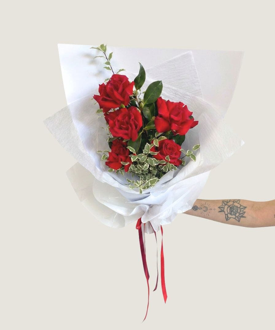 Timeless Love - 6 Rose Bouquet - Poppy Rose - Poppy Rose Flowers Brisbane